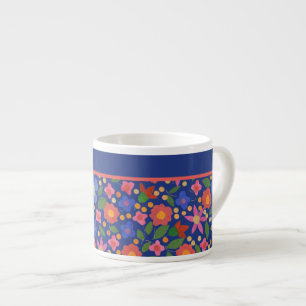Hübsche Folklore Art Floral auf Blue Espresso Tass Espressotasse