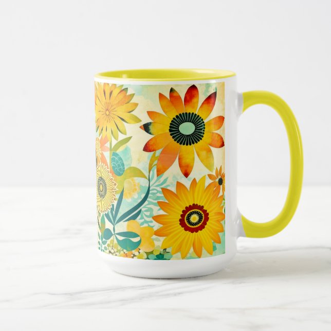 Hübsche Folklorekunst Gelbe Blumen Tasse (Rechts)