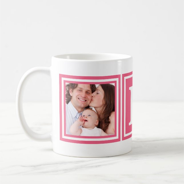 Hübsche Fotos des Rosa-2 mit großem Monogramm Kaffeetasse (Links)