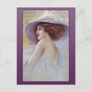 Hübsche Frau auf großen Hutkarten und Postkarten