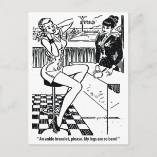 Hübsche Frau im Laden, Humor, Vintage Postkarte