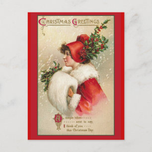 Hübsche Frau in Scarlet Viktorianische Hochzeitska Feiertagspostkarte