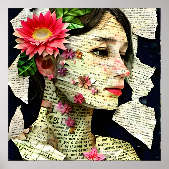 Hübsche Frau Kunstcollage   Poster (Vorne)