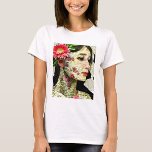 Hübsche Frau Kunstcollage T-Shirt
