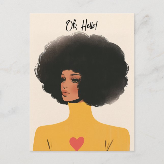 Hübsche Frau mit Afro und Herzkraut Postkarte (Vorderseite)
