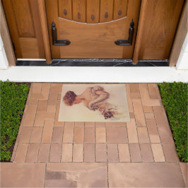 Hübsche Frau mit einem Kitten (von Harrison Fisher Fußmatte