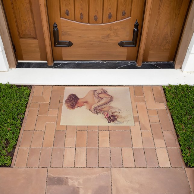 Hübsche Frau mit einem Kitten (von Harrison Fisher Fußmatte (Außenbereich)