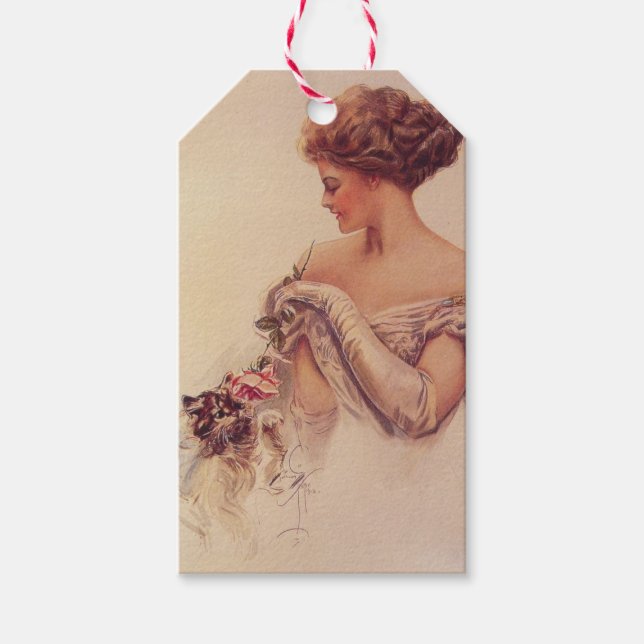 Hübsche Frau mit einem Kitten (von Harrison Fisher Geschenkanhänger (Vorderseite)