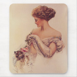 Hübsche Frau mit einem Kitten (von Harrison Fisher Mousepad