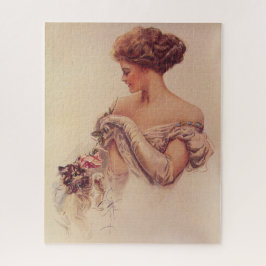 Hübsche Frau mit einem Kitten (von Harrison Fisher Puzzle