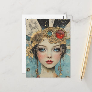 Hübsche Frau Mixed Media Collage Postkarte