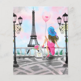 Hübsche Frau und Rosa Herzballon - I Liebe Paris Flyer