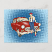 Hübsche Frau und rotes Auto