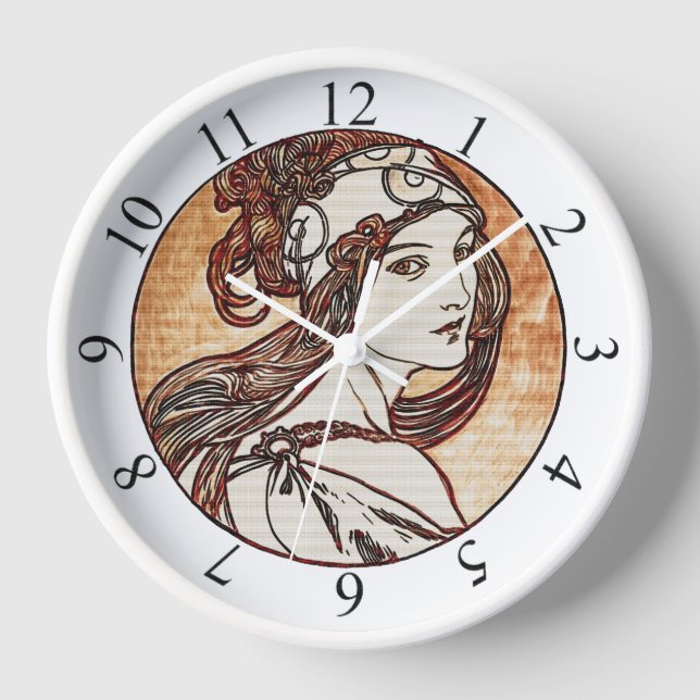 Hübsche Frauen Alphonse Mucha Uhr (Vorderseite)