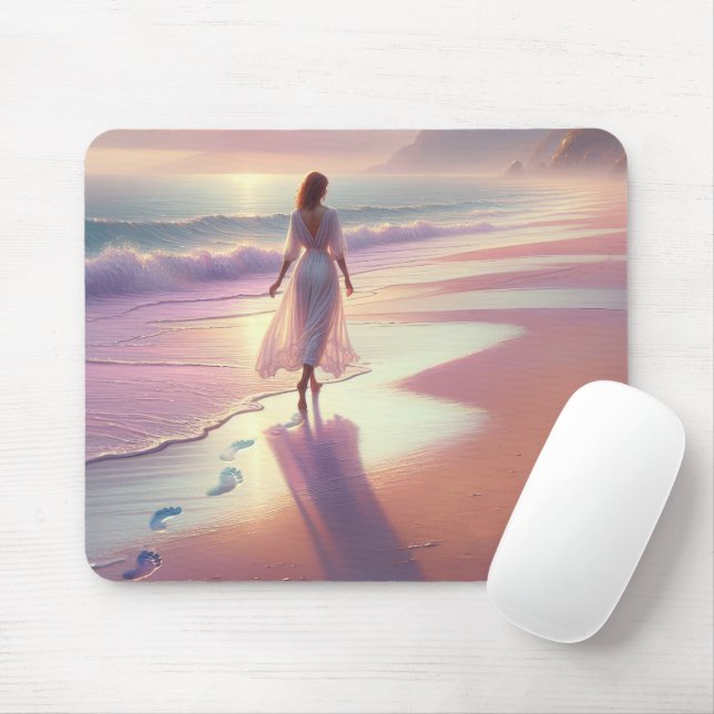 Hübsche Frauen Verließ Fußabdrücke am Strand Mousepad (Mit Mouse)