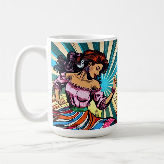 Hübsche Frauentänzerin Salsa Pop Art Kaffeetasse (Links)