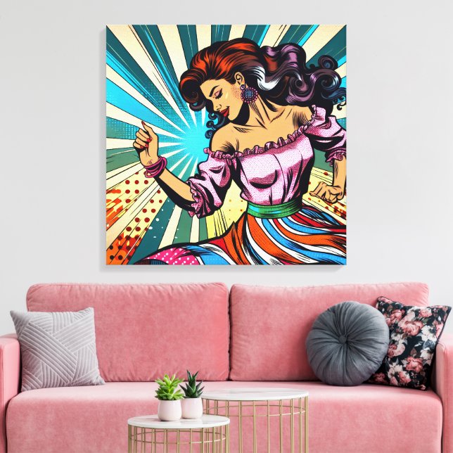Hübsche Frauentänzerin Salsa Pop Art Leinwanddruck (Insitu (Wohnzimmer))