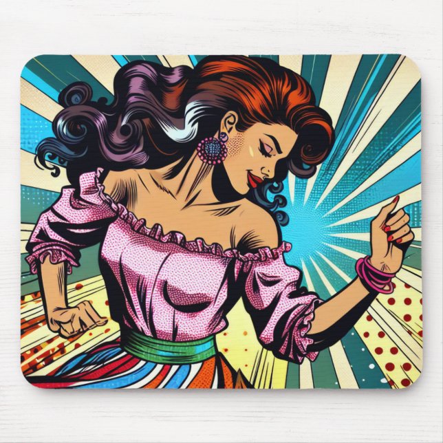 Hübsche Frauentänzerin Salsa Pop Art Mousepad (Vorne)