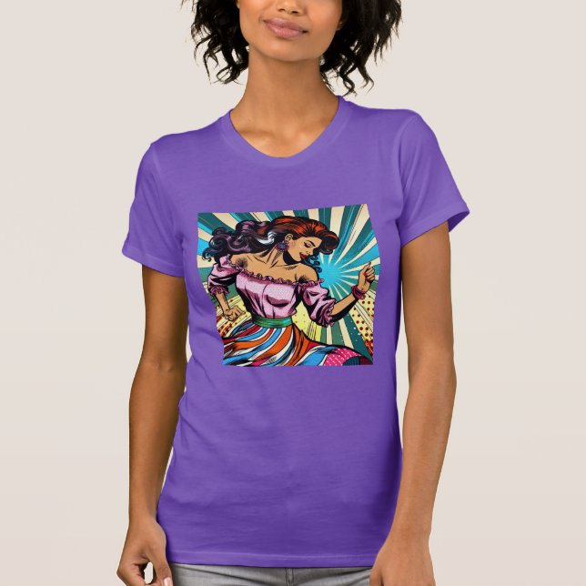 Hübsche Frauentänzerin Salsa Pop Art T-Shirt (Vorderseite)