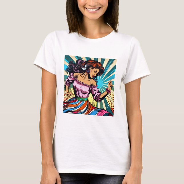 Hübsche Frauentänzerin Salsa Pop Art T-Shirt (Vorderseite)