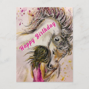 Hübsche Freunde Geburtstagskarte Mädchen und Pferd Postkarte