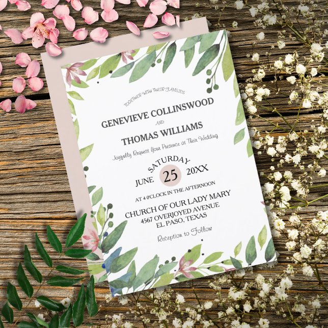 Hübsche Frühjahrsblüte Rosa Hochzeit Einladung (Pretty Pink Floral Botanical Wedding Invitation)