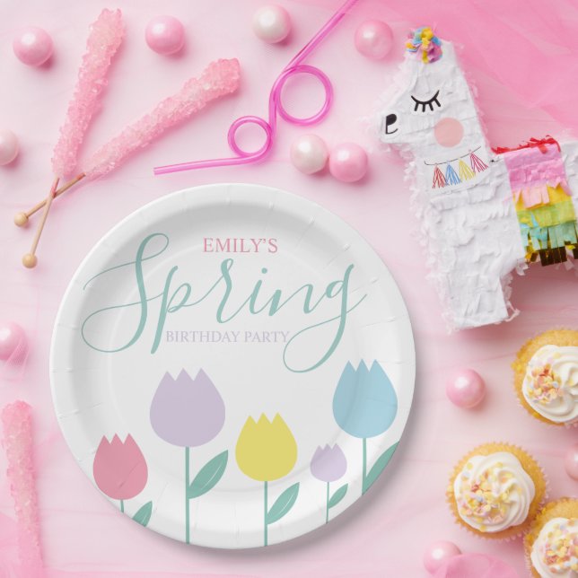 Hübsche Frühlings-Tulpen Pastell Florale Geburtsta Pappteller (Party)