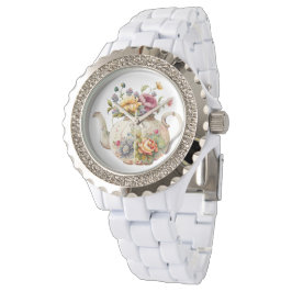 Hübsche Frühlingsblumen Elegante Teapot Armbanduhr