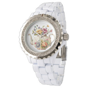Hübsche Frühlingsblumen Elegante Teapot Armbanduhr
