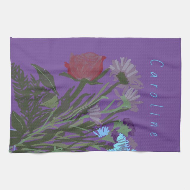 Hübsche Frühlingsblumen und Individuelle Name Geschirrtuch (Horizontal)