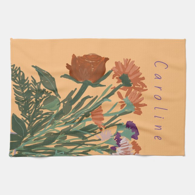 Hübsche Frühlingsblumen und Individuelle Name Geschirrtuch (Horizontal)