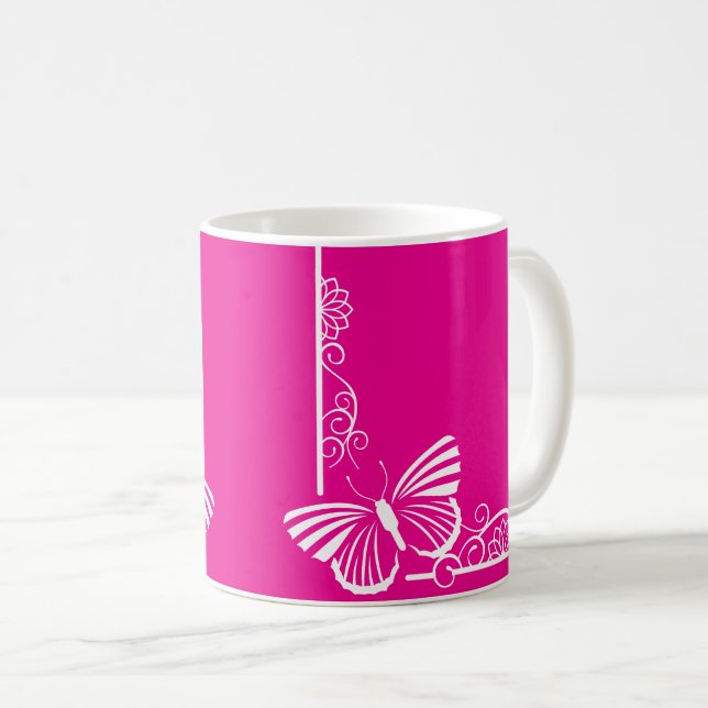 Hübsche Fuschia White Butterfly Tasse (VorderseiteRechts)