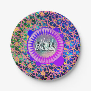 Hübsche Galaxie-Blume Mandala Monogram Pappteller