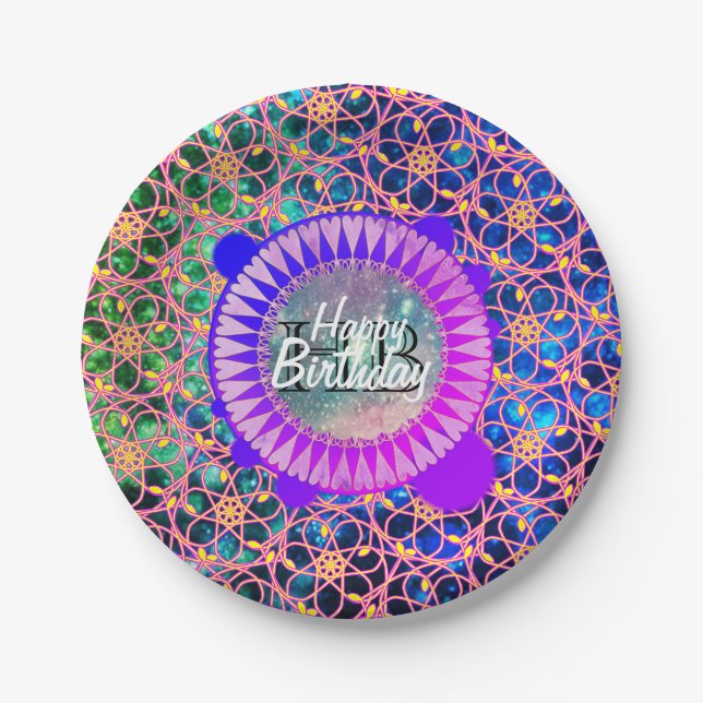 Hübsche Galaxie-Blume Mandala Monogram Pappteller (Vorderseite)