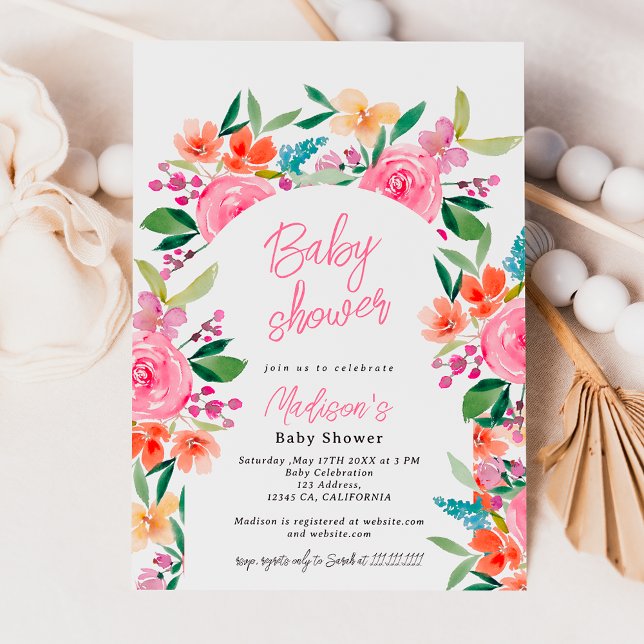 Hübsche Gartenblumenwasser-Farb-Kinderdusche Einladung (Pretty garden floral watercolor arch baby shower invitation)