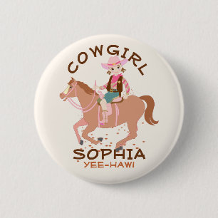 Hübsche Geburtstagsparty von Cowgirl und Pferd Button