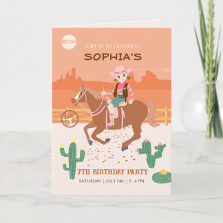 Hübsche Geburtstagsparty von Cowgirl und Pferd Einladung