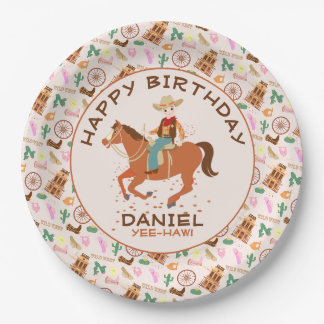 Hübsche Geburtstagsparty von Cowgirl und Pferd Pappteller