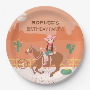 Hübsche Geburtstagsparty von Cowgirl und Pferd Pappteller