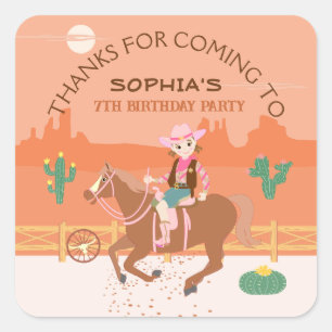 Hübsche Geburtstagsparty von Cowgirl und Pferd Quadratischer Aufkleber