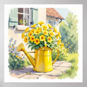 Hübsche gelbe Blumen im Wasserbecken Poster