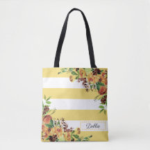 Hübsche gelbe Blumen und Streifen-Tasche