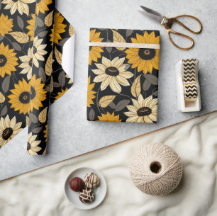Hübsche gelbe Creme-Sonnenblumen Schwarz  Geschenkpapier