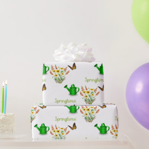 Hübsche gelbe Frühlingsblumen mit Schmetterlingen Geschenkpapier