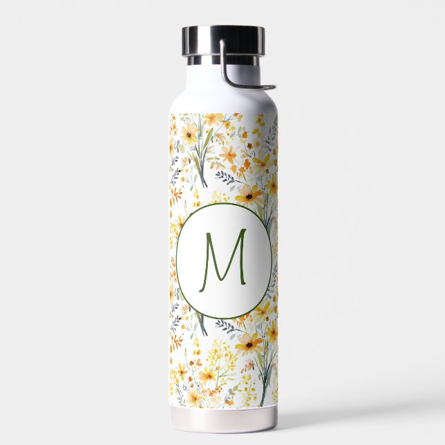 Hübsche gelbe Frühlingswildblumen-Monogramm Trinkflasche (Links)