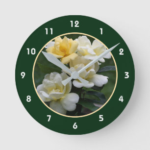Hübsche gelbe Rosen Natur Runde Wanduhr