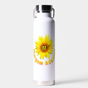 Hübsche Gelbe Sonnenblume (Langer Name + Monogramm Trinkflasche