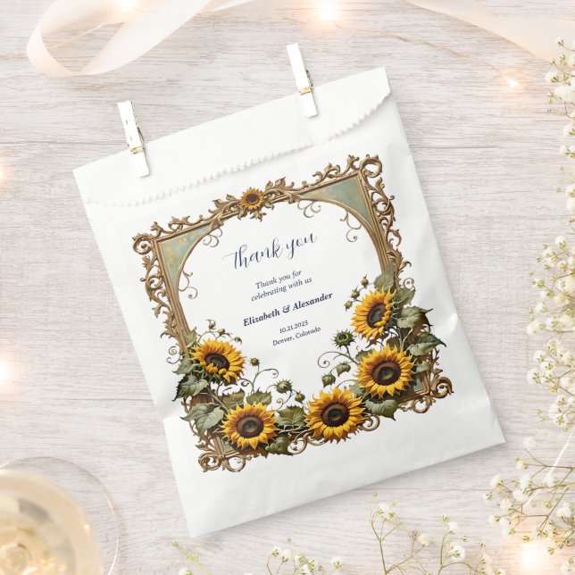 Hübsche gelbe Sonnenblume mit Kunstrahmen Hochzeit Geschenktütchen (Ausgeschnitten)