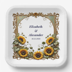 Hübsche gelbe Sonnenblume mit Kunstrahmen Hochzeit Pappteller