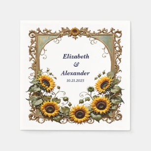 Hübsche gelbe Sonnenblume mit Kunstrahmen Hochzeit Serviette